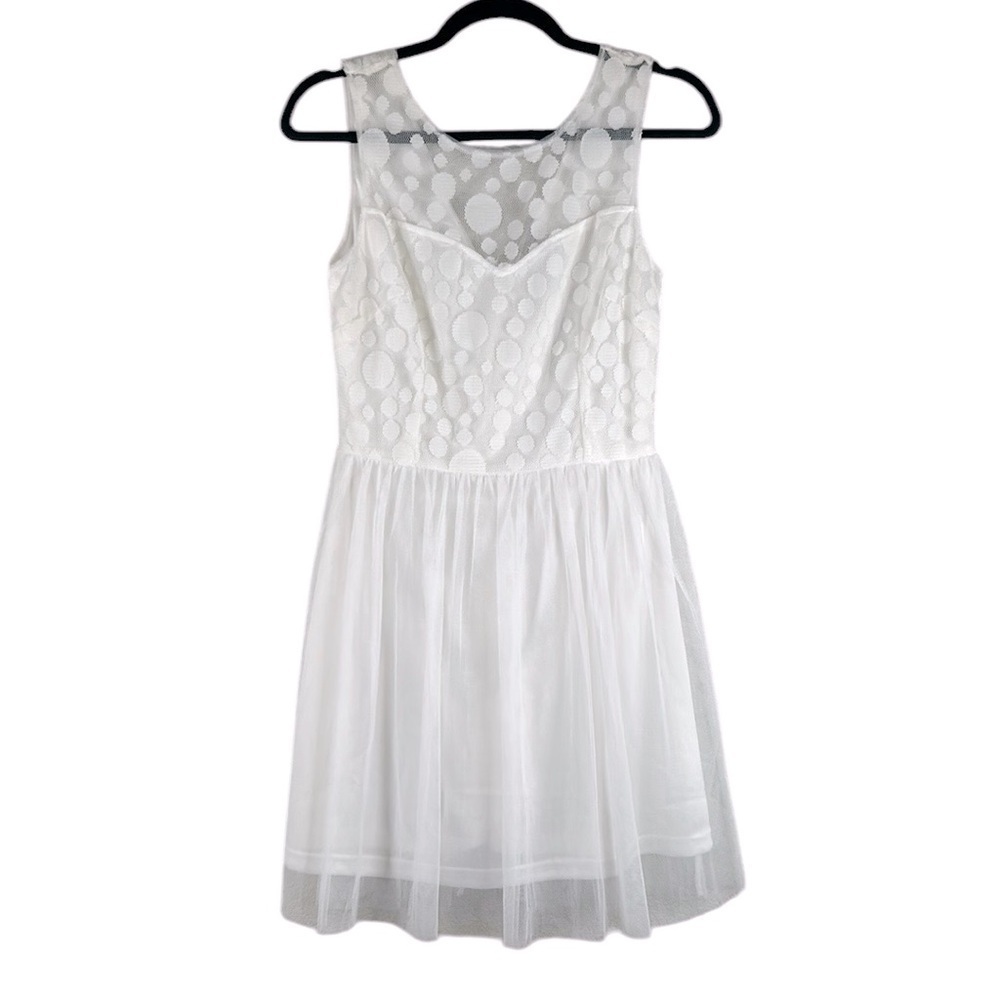 Aggie White Whimsy Fairycore‎ Polka Dot Y2K Fit & Flare Tulle Dress Size Large